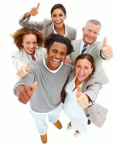 Business people with thumbs up sign